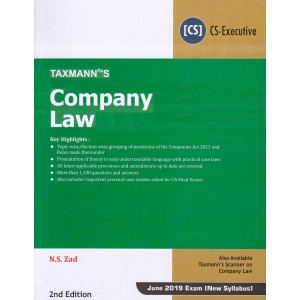 Taxmann's Company Law for CS Executive June 2019 Exam [New Syllabus] by N. S. Zad